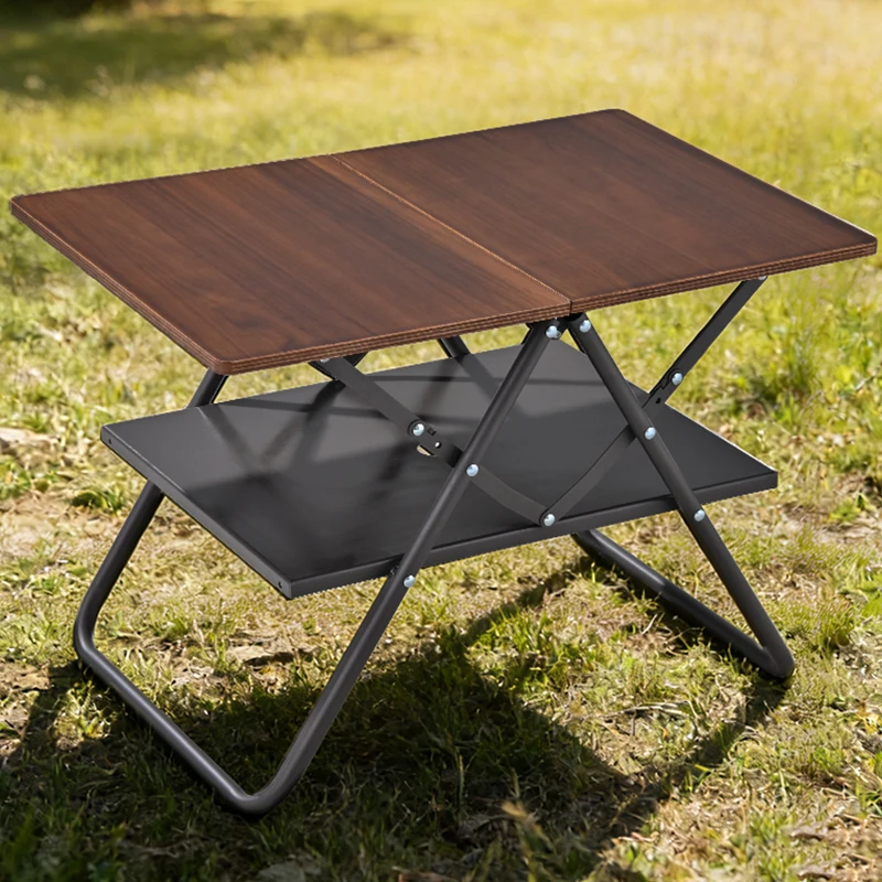 Solid Wood Top Park Outdoor Space Saving Metal Steel Leg Household Folding Picnic Camping Side Table