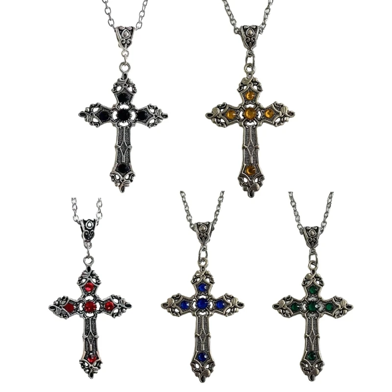 Metal Pendant Necklace with Crystal Gothic Crucifix Symbol Easter Unisex