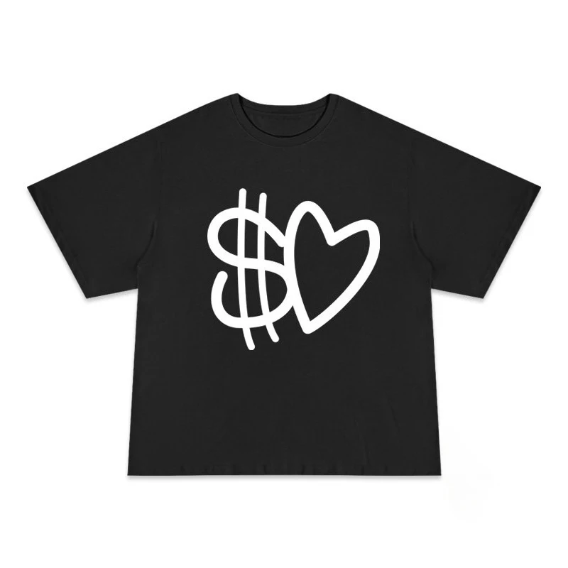 

Womens T-shirt Short-sleeved Light Luxury Niche Fried Street Top Trendy Ins Sweet Spicy Style Love Line Draft Graffiti Couple