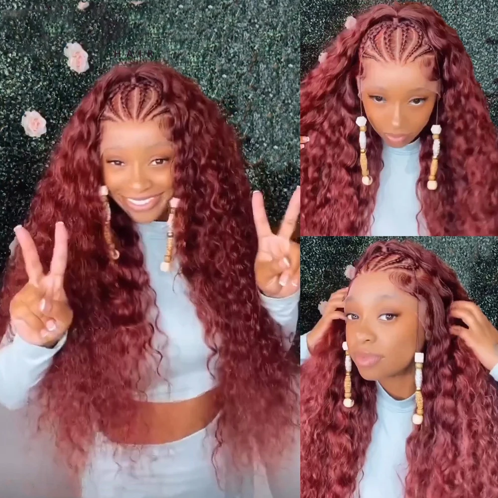 طويل غلويليس بورجوندي 99j 26 بوصة لينة 180 الكثافة غريب مجعد الدانتيل شعر مستعار أمامي للنساء شعر الطفل الاصطناعية قطعها يوميا