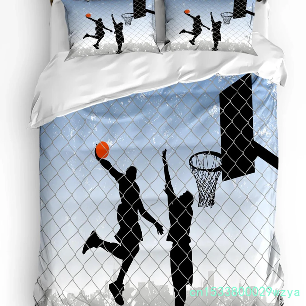 Juego de Ropa de Cama Deportiva con Silueta de Baloncesto, 3 Piezas, Funda de Edredón, Funda de Almohada, para Niños y Adultos, Juego de Cama Doble, Textil para el Hogar