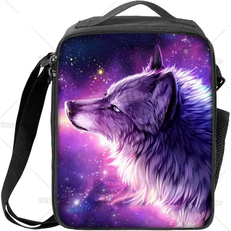 Galaxy Wolf Lunch Bag Insulated Tote Bags Lightweight Lunchbox Adjustable Picnic Organizer for Kids Adults Hiking Camping Picinc