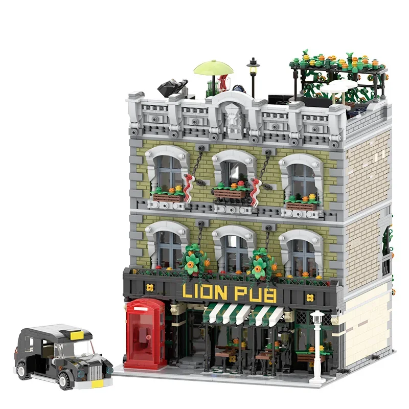 MOC Country House Architecture Building Blocks City Street View Bricks Set Bookstore Shop Lion Tavern Toy Gifts for Children