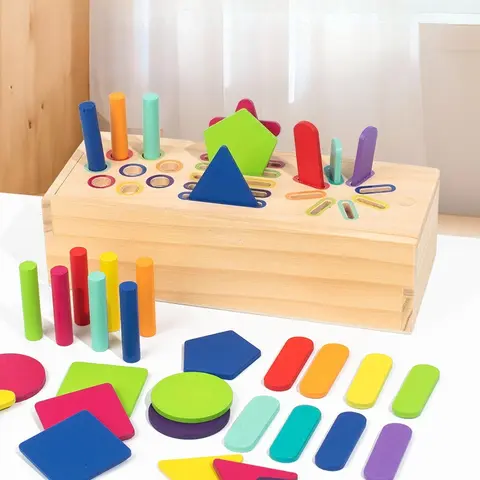 3D Shapes Geometric Solids Wooden Color Toy Sorting Toy Developmental Training Montessori Educational Game for Preschool Element