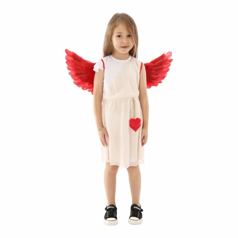 Girls cute red heart dress girls VALENTINE'S Day fancy dress up Outfit Kids Halloween Cupid cosplay costume performance costume