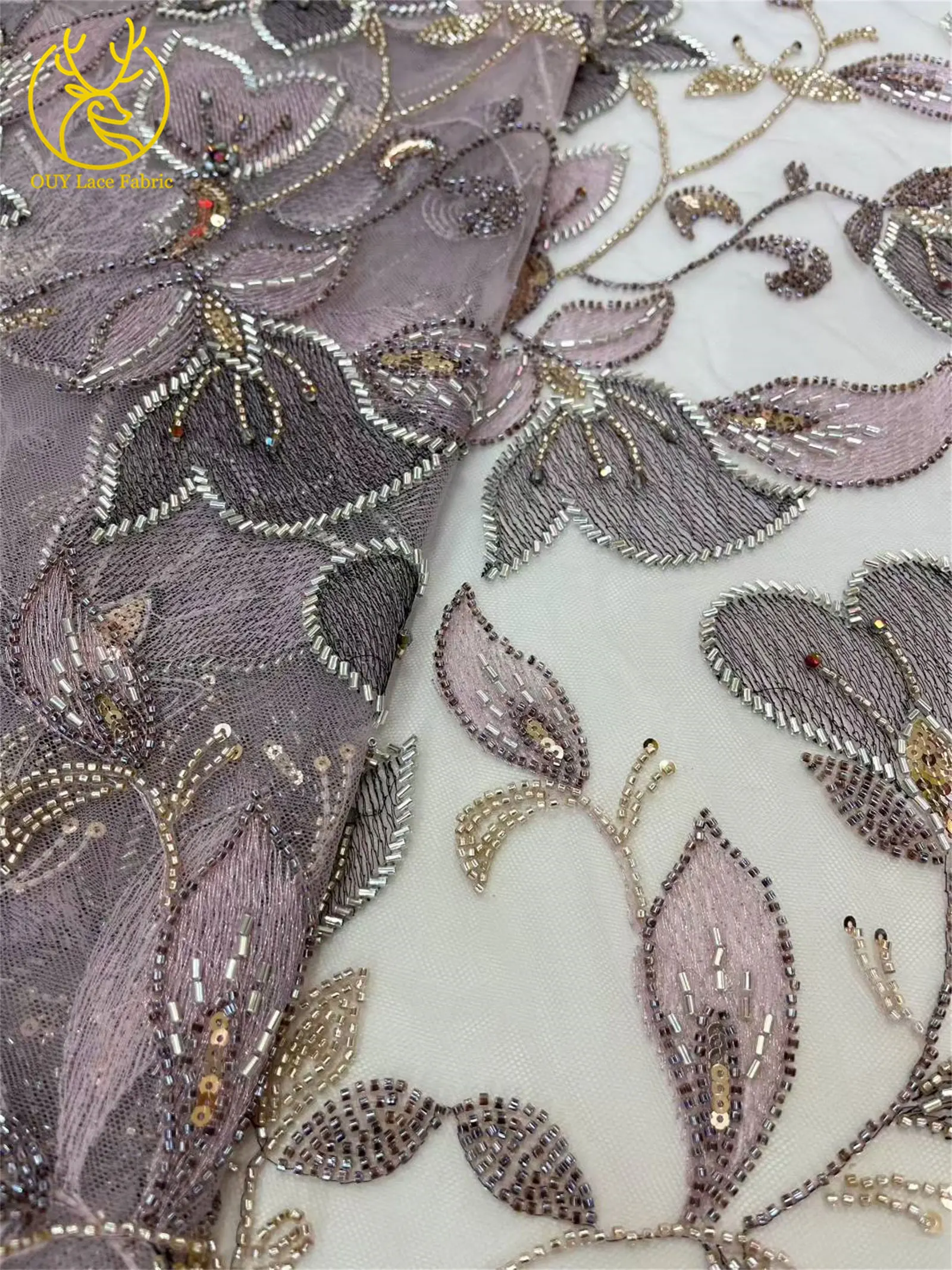 ホットセール　アフリカの手作りビーズスパンコールウェディングレース生地　フランスチュール　新郎刺繍生地　レディースパーティーイブニングドレス