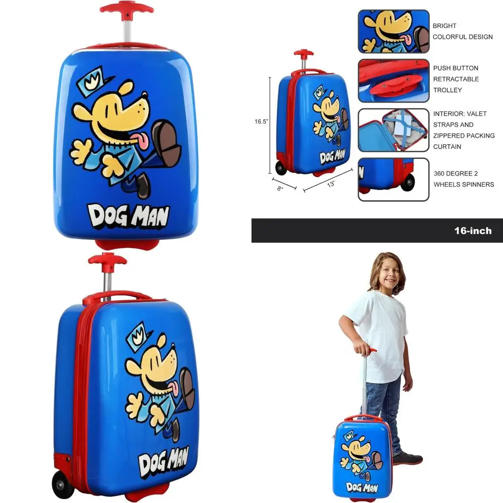 

Blue 16.5-Inch Dog Man Character Themed Rolling Luggage with Large Capacity for Travel Enthusiasts