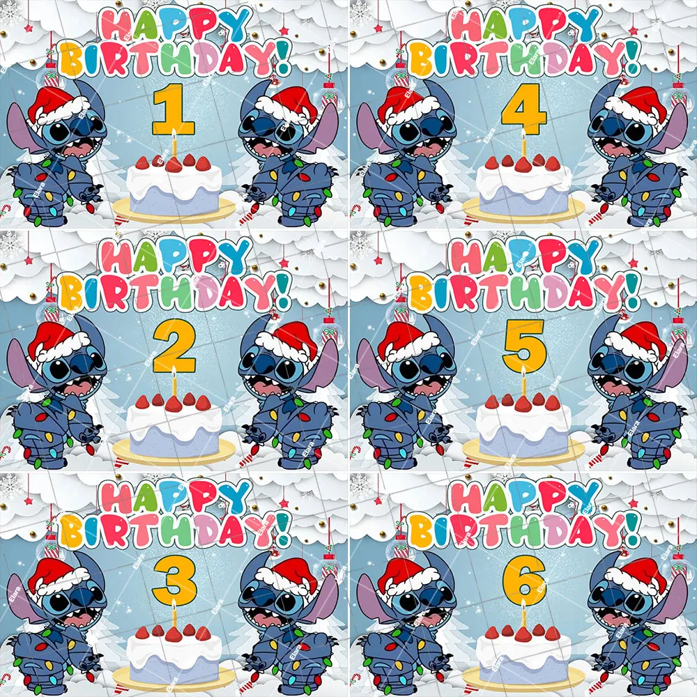 

Disney Lilo Stitch Kid's Happy Birthday Christmas Party Decoration Baby Shower Customized Poster Banner Backdrop Studio Props