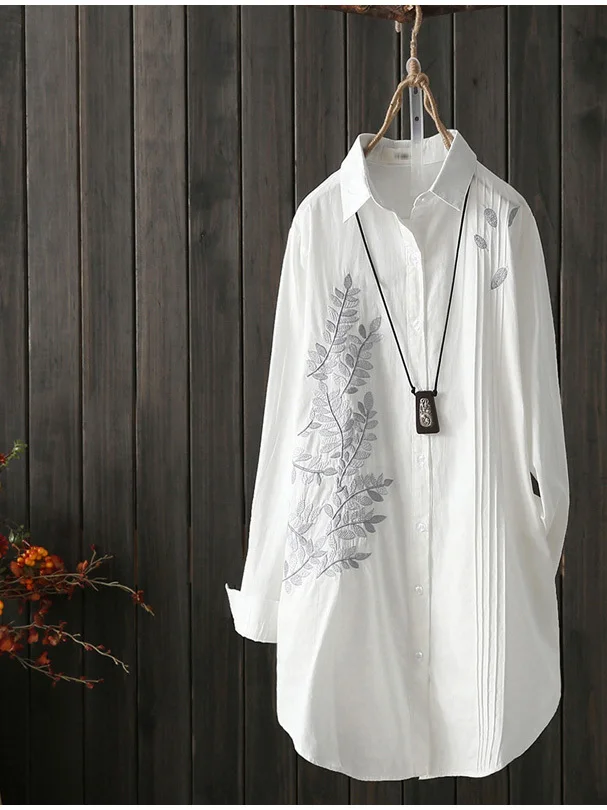 

Ele Long Sve, женский осенний новый плиссированный топ средней длины с вышивкой, корейский свободный крой