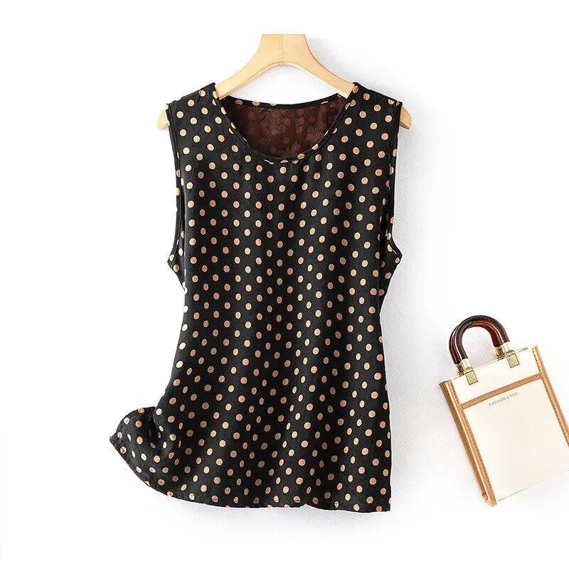 Winsleter-100%Real Silk Watered Gauze Elegant Vest, V Neck Dot, Women Fashion Versatile Loose Tank Top, 2026 Summer New T66104CC