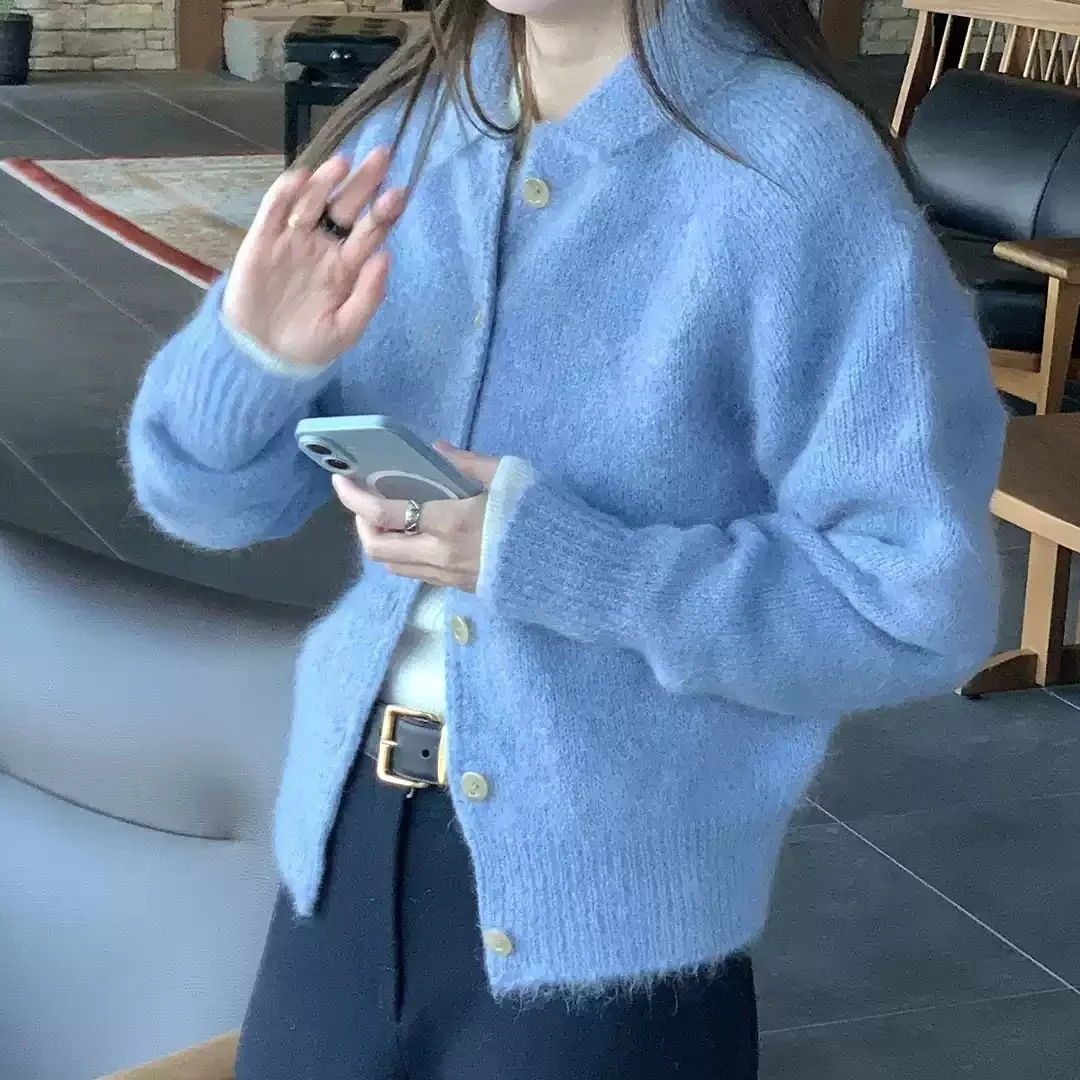 

Осень-зима, утепленный однотонный мягкий свободный свитер с длинными рукавами и лацканами, женский вязаный однобортный кардиган, топ