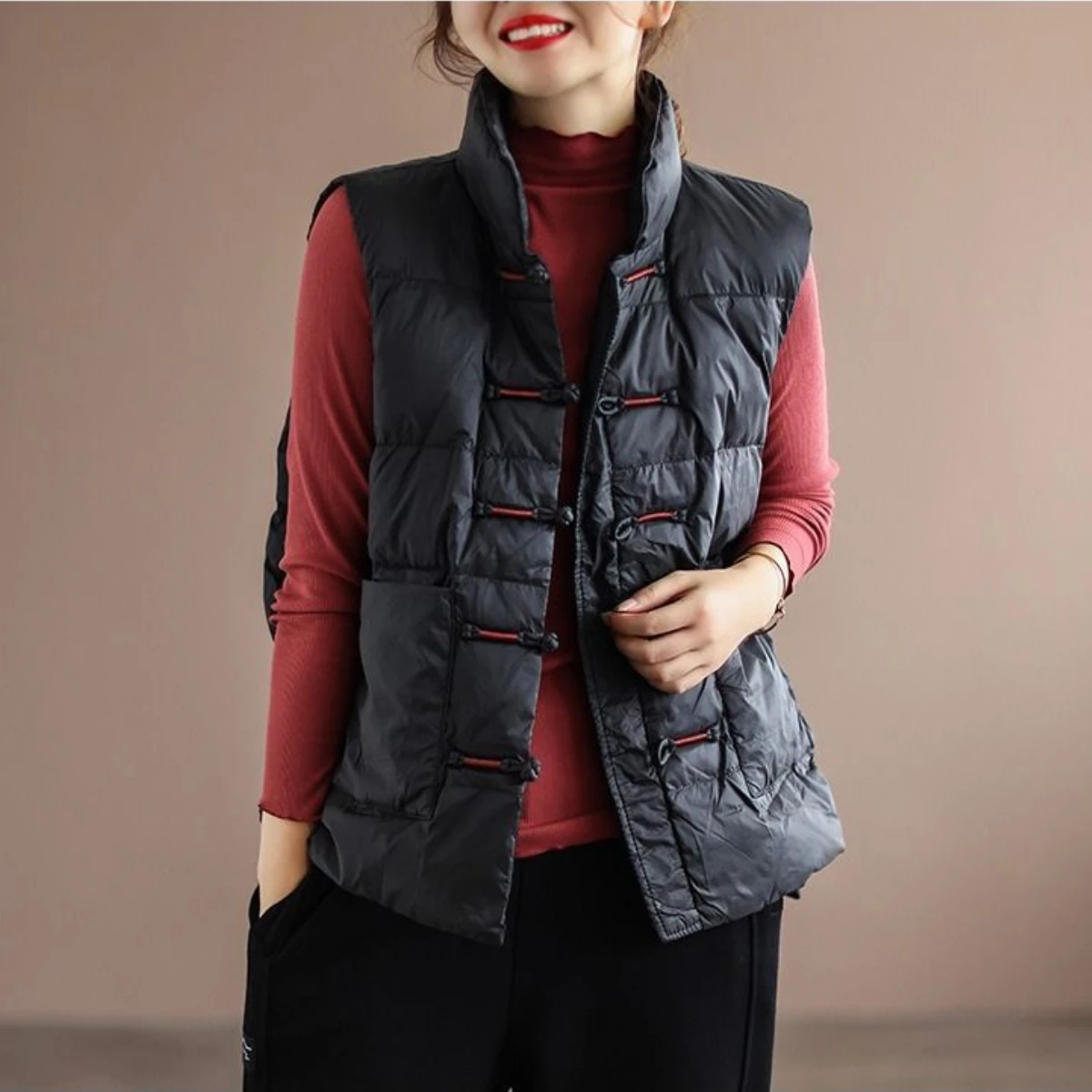 Autumn Winter Women Clothing Down Jackets Down Vests Warm Lightweight Cardigans Sleeveless Parkas Single-breasted Korean Chic