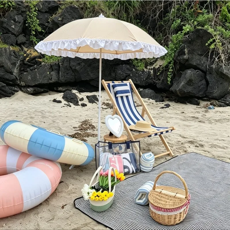 JMZ Beach Umbrella Outdoor Large Sunshade for Family Waterproof UV Protection Two Fold Portable for Beach Camping Garden
