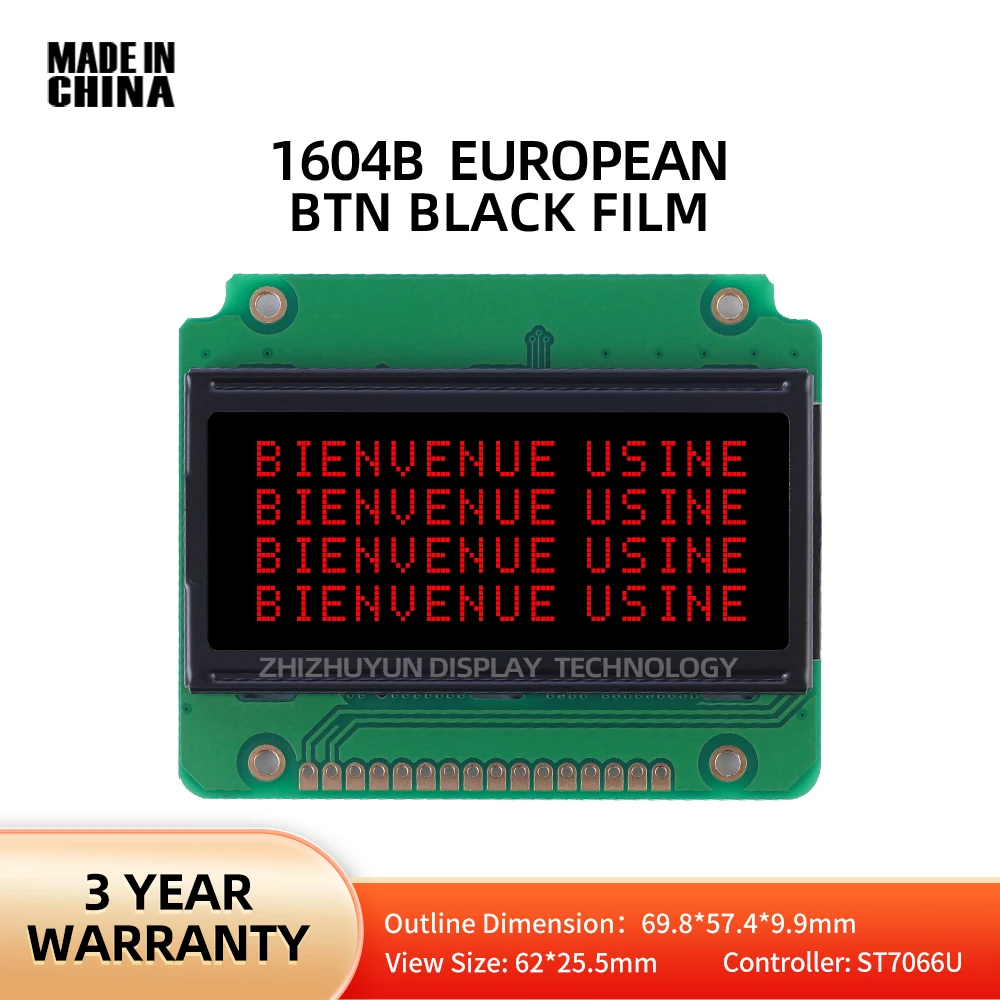 LCD1604B European Character Dot Matrix Screen 16*04 BTN Black Film Red Multiple Language LCD Module Voltage 3.3V