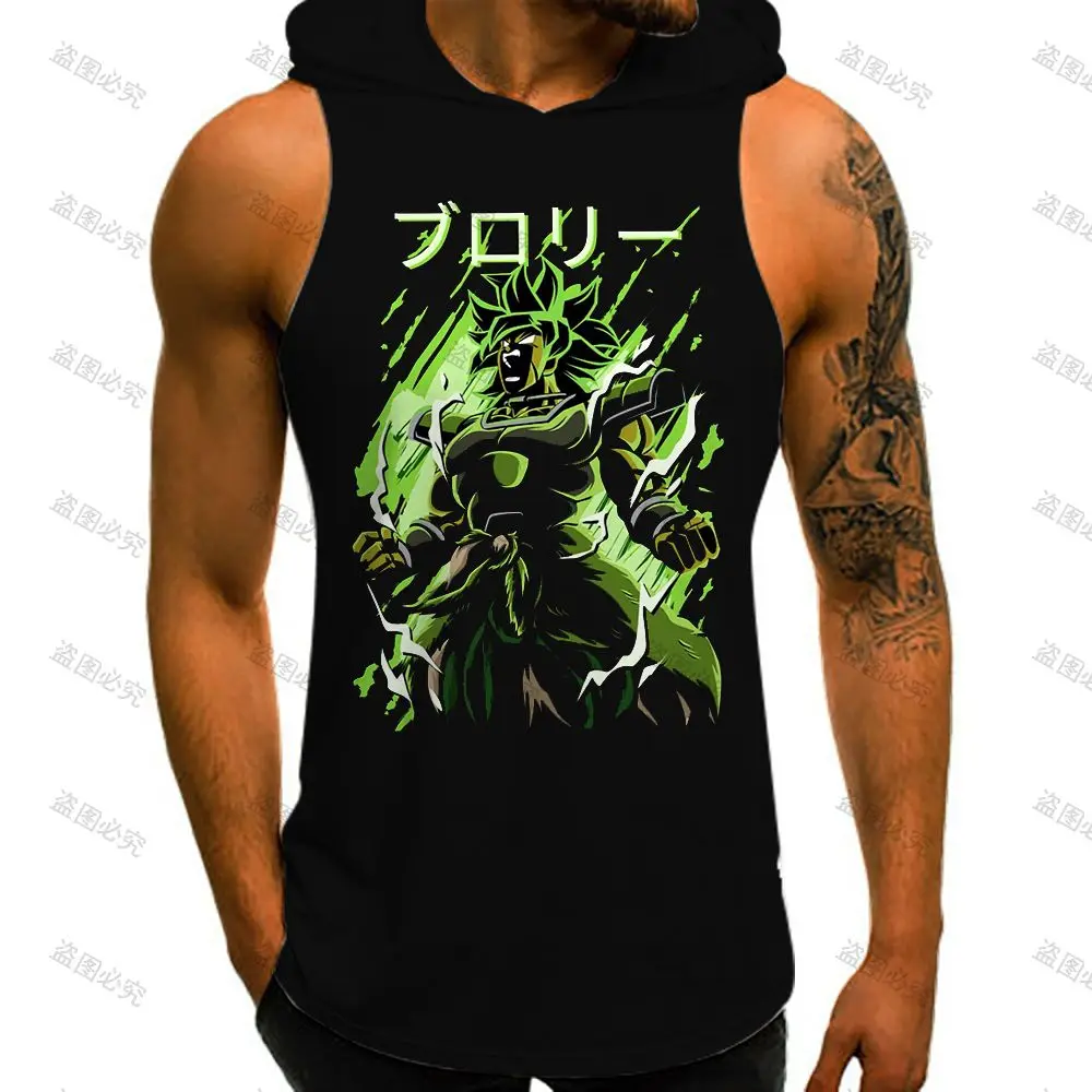 Dragon Ball Z Bodybuilding 2023 Vest With Hood Goku Anime Men's Tank Top Oversized Man Sleeveless Shirt Hip Hop Clothing Gym New