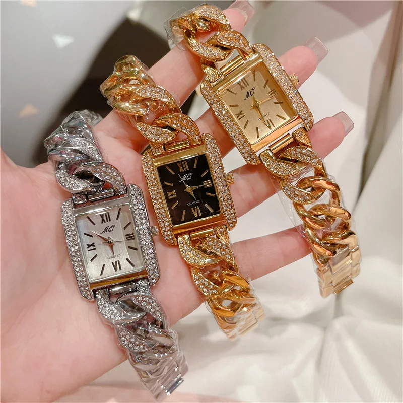 Ladies' Gold Quartz Bracelet Watch with Rhinestones description 2