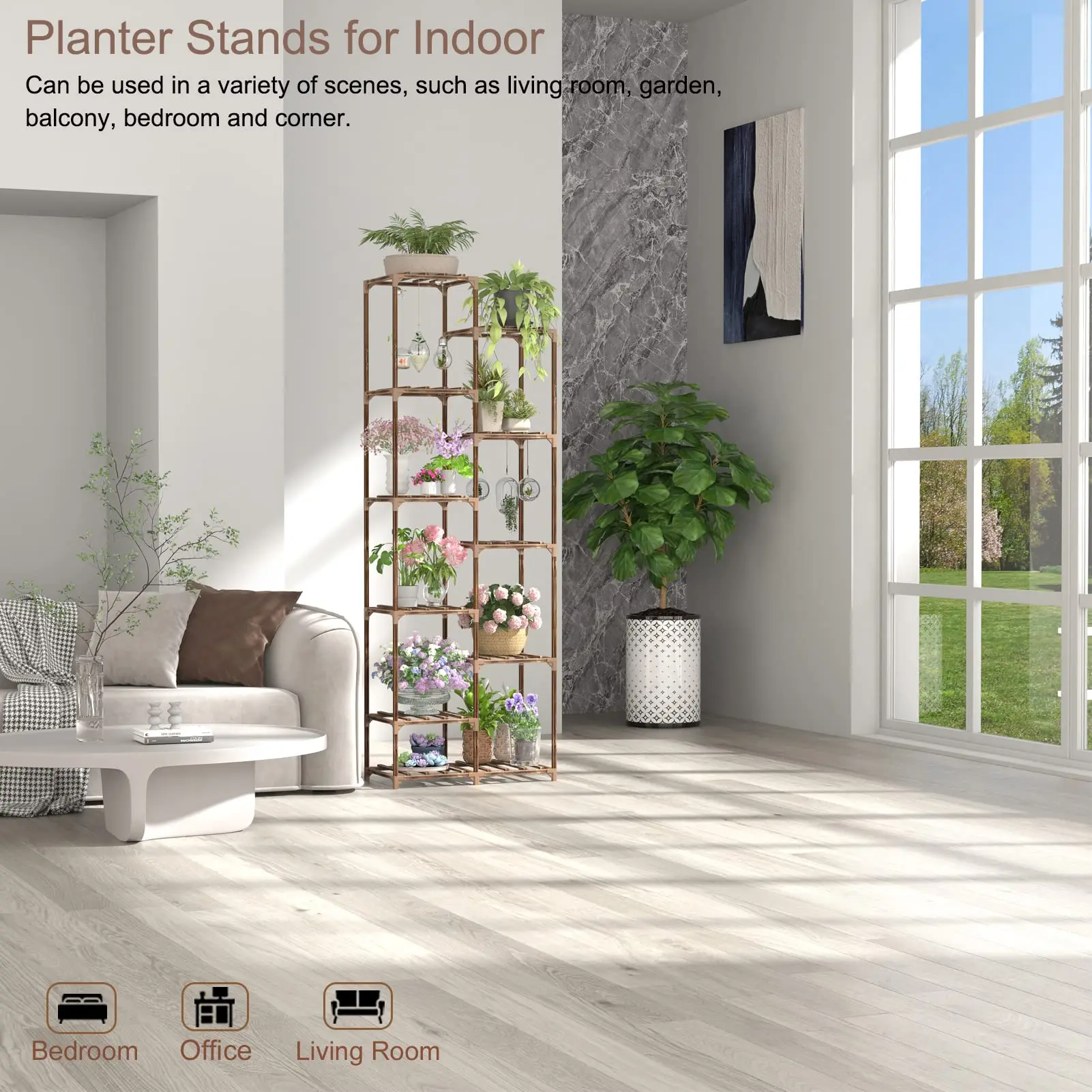 Plant Shelf Wood Flower Rack Multiple Planter Shelves 11 Tiers Wood Garden Display Shelves Holder Pot Ladder for Living Roomprom