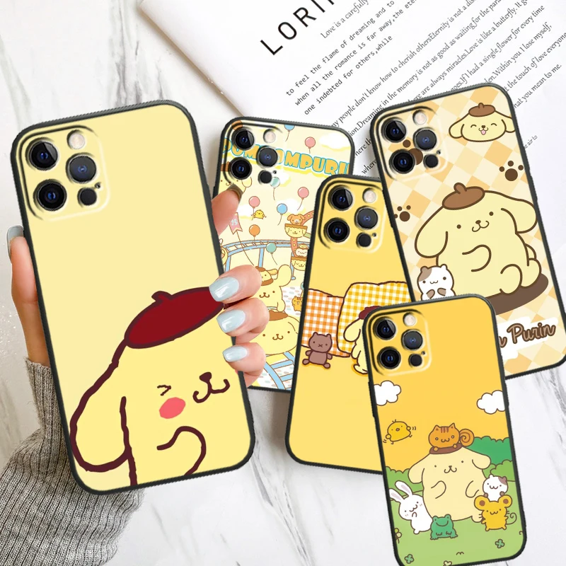 Sanrio Pompompurin Cute Art For Apple iPhone 14 13 12 11 X XS XR 8 7 6 Pro Plus Max Mini 5 SE Black Phone Case