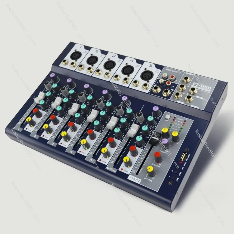 

7-Channel Professional Mixer with Phantom Power Digital Reverb and USB for Stage and Live Streaming