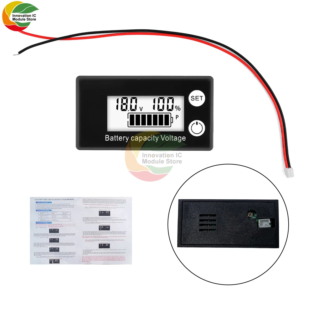 

Battery Meter Indicator Voltage Meter 6133A DC8-100V with Alarm Lithium Ion Battery Capacity Monitor