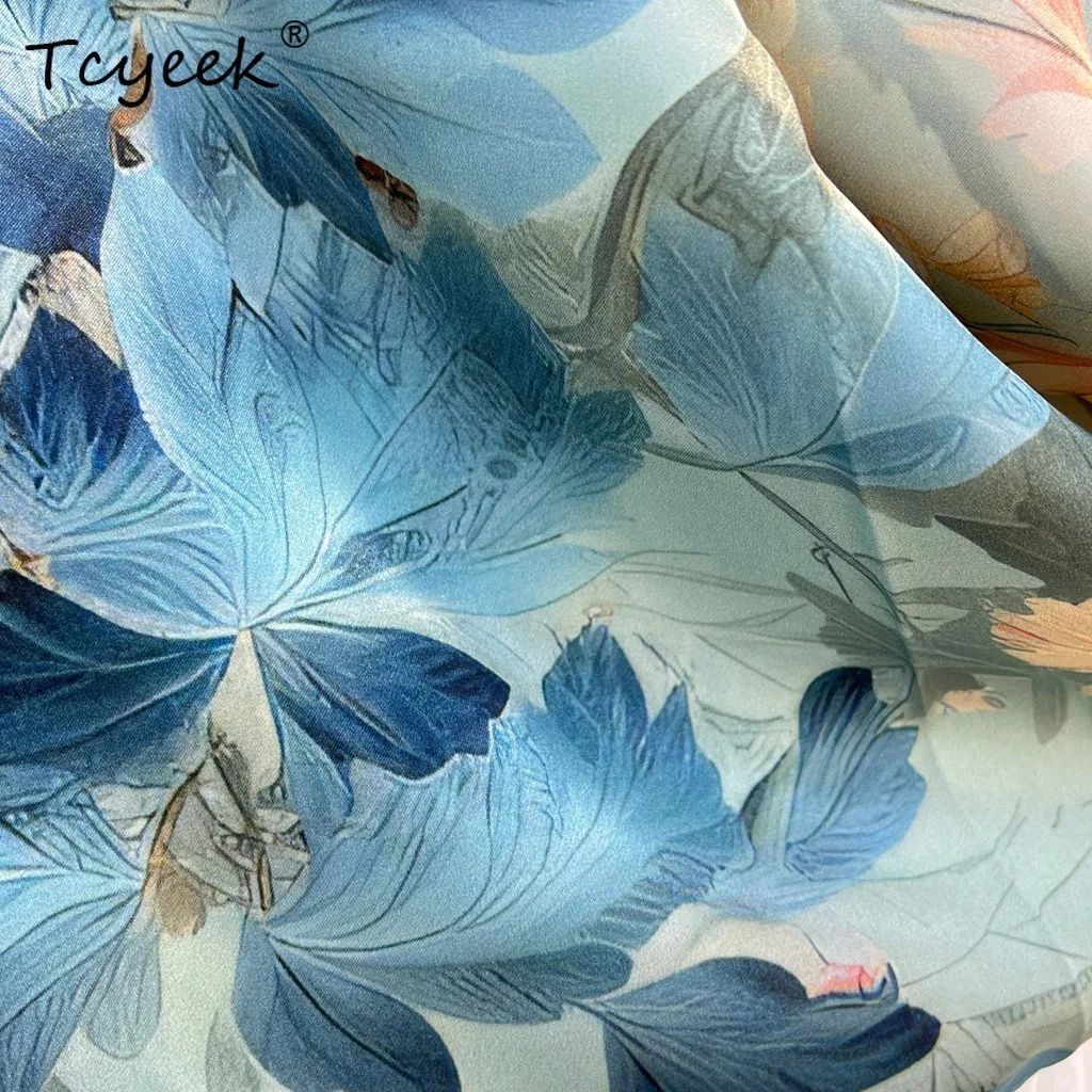 Tcyeek, 100%Real Slik Elegant Kerchief, 88cm Chinese Printed, Mom Gift Commute Retro Chic Scarf, 2024 Summer Autumn A465128QC