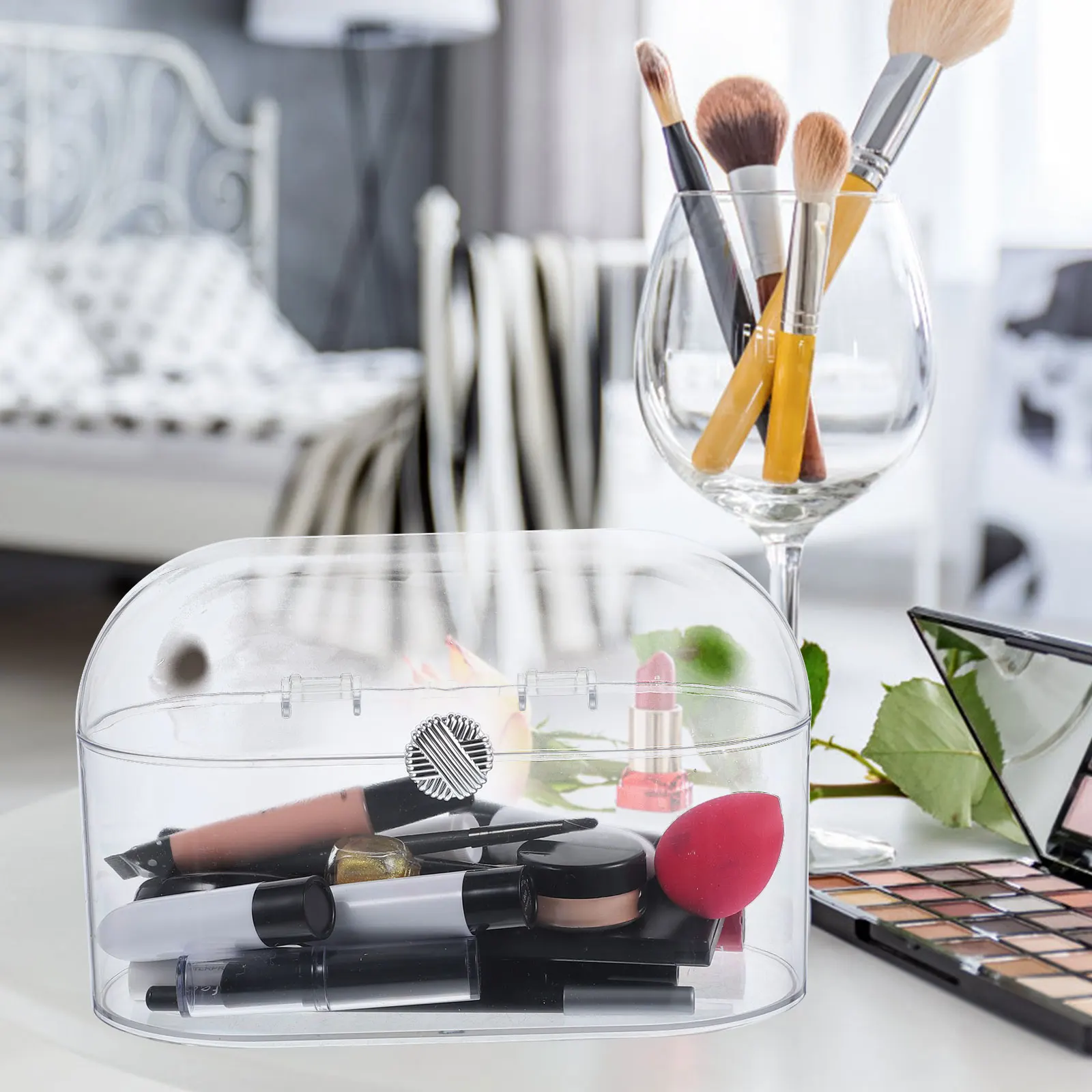

Пылезащитный ящик для хранения косметики, органайзер, многофункциональный настольный прозрачный акриловый держатель для кистей для макияжа для домашних животных, легкая спальня