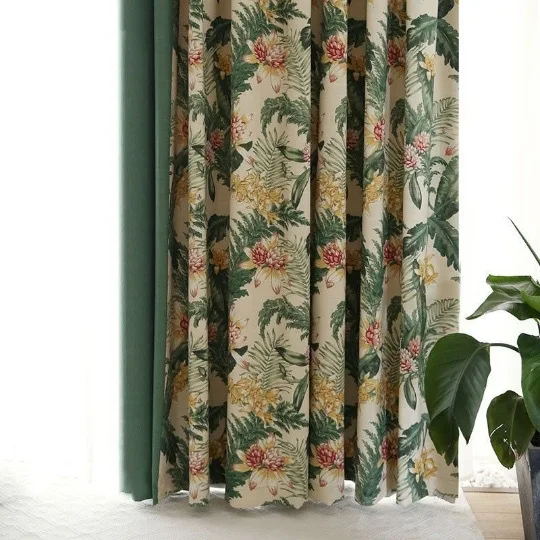 Custom Size American Light Luxury Pastoral Villa Blackout Green Cotton and Linen Curtains for Living Dining Room Bedroom Decor