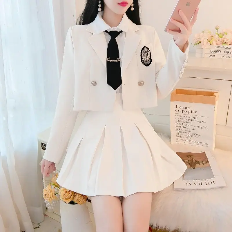 Female JK Suit Jacket Pleated Skirt Spring and Autumn Clothing Professional Attire Temperament Goddess Style Two-piece Set