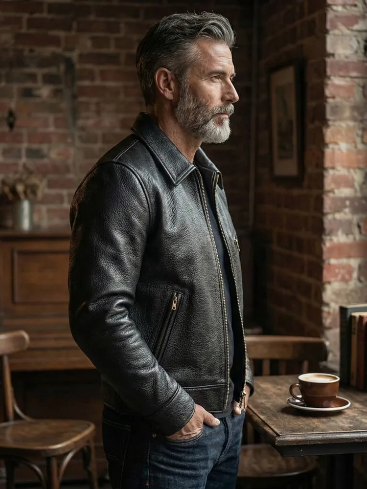100% Natural Cowhide Genuine Leather Jacket Men Slim Fit Motorcycle Biker Coat Short Style Thick Windproof Jacket Work Outerwear