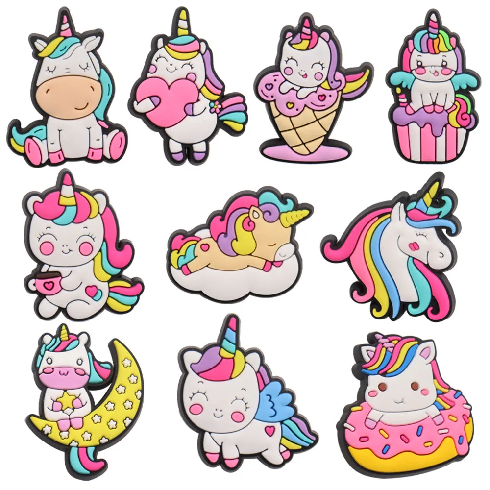 New Cute 1-10pcs Animal Unicorn PVC Accessories Shoe Charms Sandals Buckle Decorations Fit Wristband Party Kid's Gifts