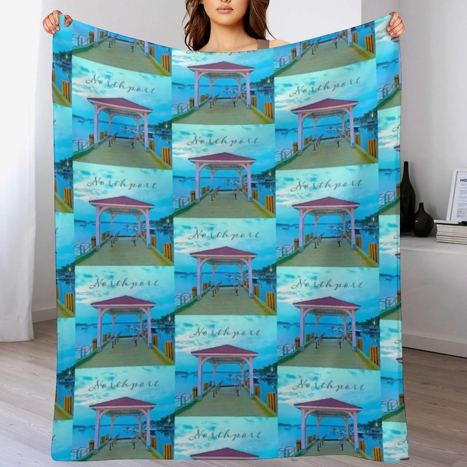 

Northport Village Dock, New York Throw Blanket for sofa Sleeping Bag christmas gifts Cute Plaid Blankets
