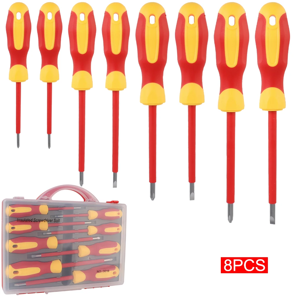 Con impugnature in TPR strumenti per elettricisti Set di cacciaviti isolati a testa singola magnetica da 8 pezzi Set di strumenti per cacciaviti isolati
