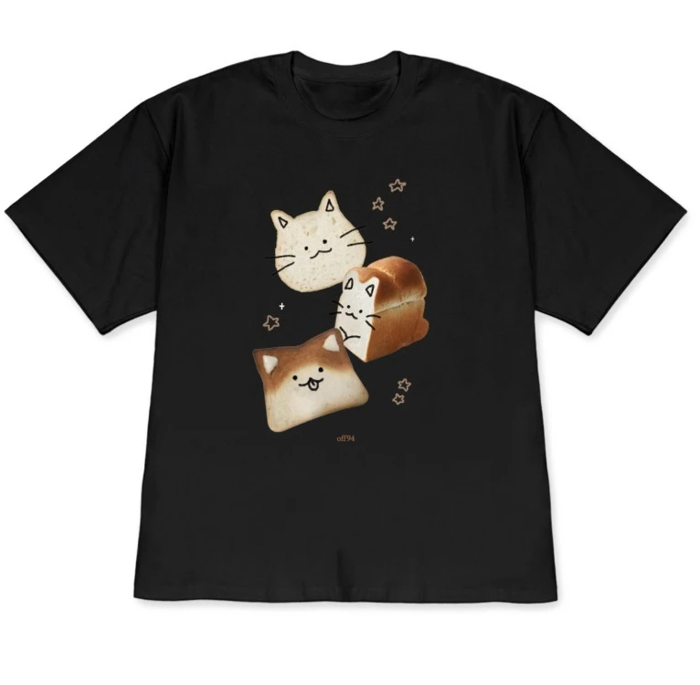 Cute Bread Cat T-Shirt Kawaii Toast Cat Tee Casual Short Sleeve Tops for Men Women Stylish & Versatile Korean Fashion Minimalist