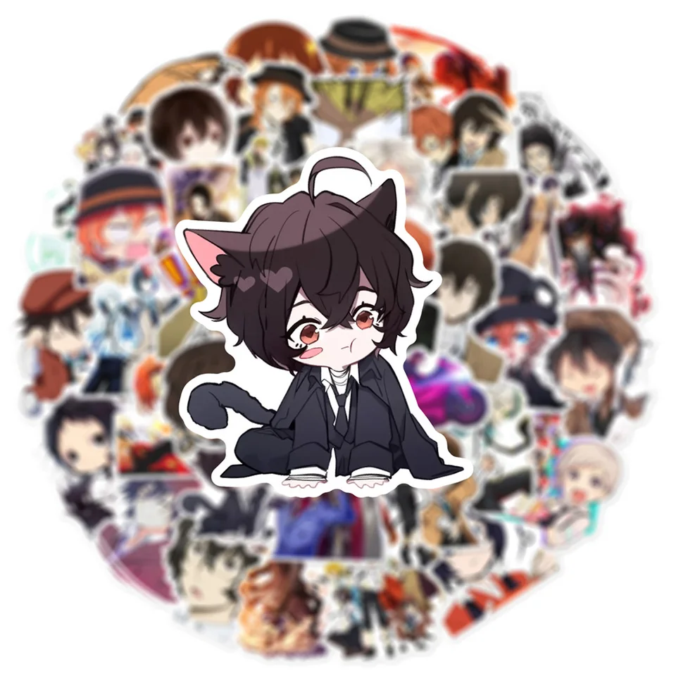 Stray Dogs Lot de 50 autocollants Anime Bungo Stray Dogs,Décoration mignonne pour voiture, ordinateur portable, skateboard, vélo, cyclomoteur, moto, ordinateur, convient pour adultes et enfants
