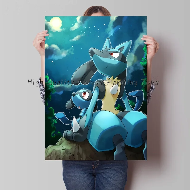 Personalised Lucario Riolu Anime Figures Vintage Abstract Poster Pokemon Art Background Wall Mural Home Room Decor Child Gifts