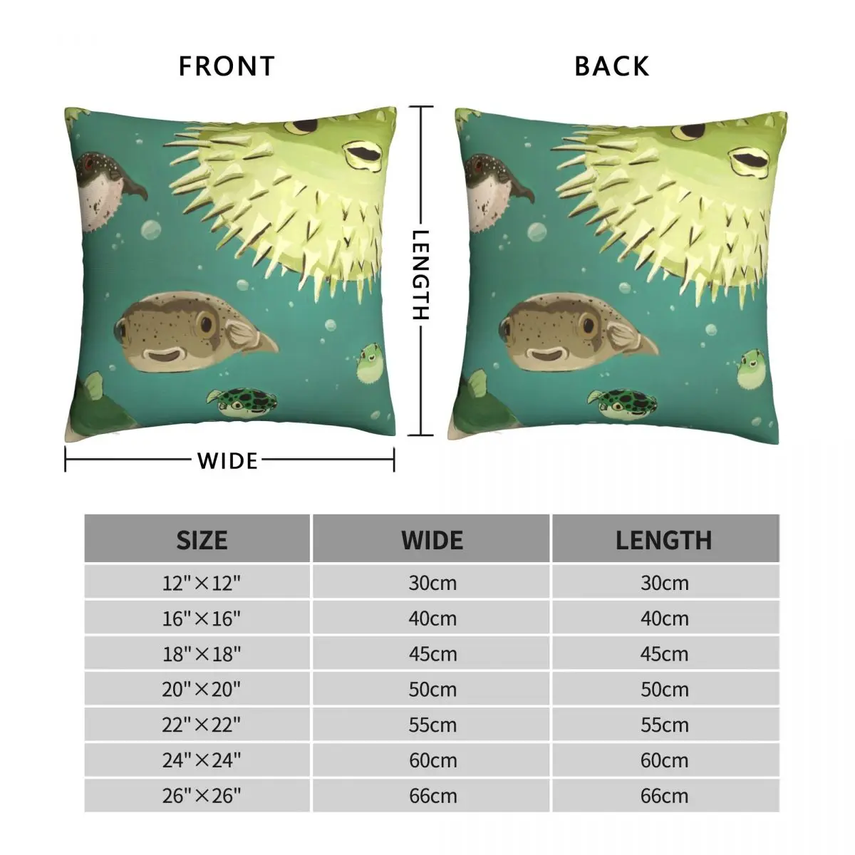 The Blowfish Recumbent Pillowcase Polyester Linen Velvet Pattern Zip Decor Pillow Case Car Cushion Case 45x45