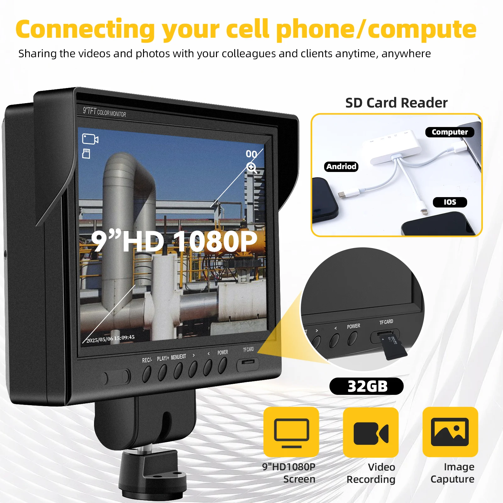 SYANSPAN Sewer Camera 9inch HD1080P Monitor, 16GB DVR Drain Industrial Endoscope IP68 Equipped with Aluminum Box pipe inspection
