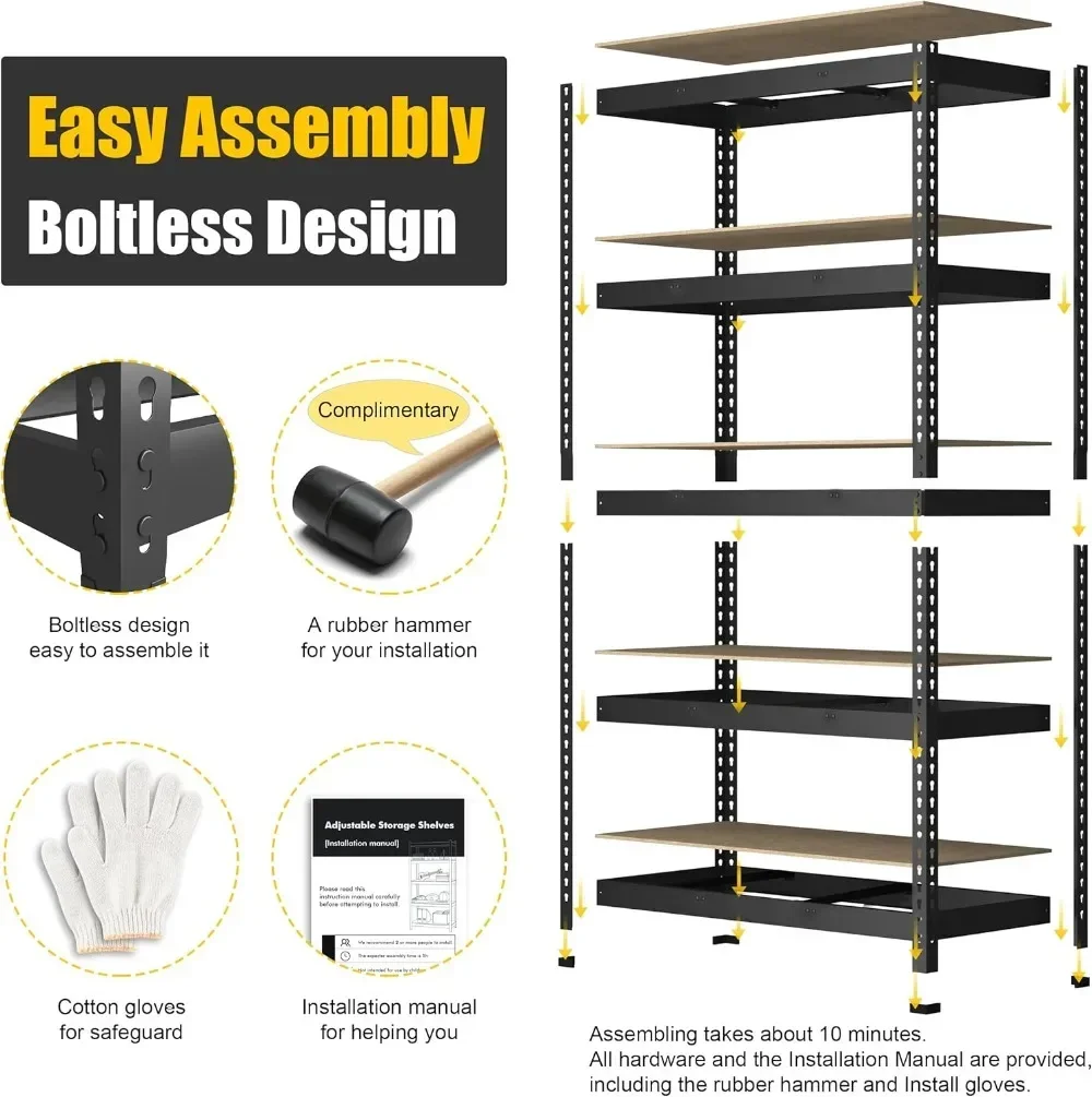 PrimeZone 2 Pack Storage Shelves 48" x 24" x 72" - 5 Tier Heavy Duty Adjustable Garage Storage Shelving, Metal Storage Utility