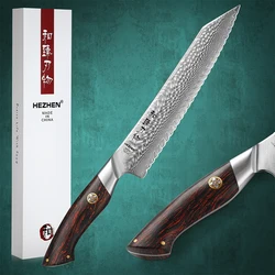 HEZHEN 8 Inch Bread Knife 73 Layer Damascus Steel Kitchen Knife Cooking Cutlery Powder Steel Core Kitchen Knife