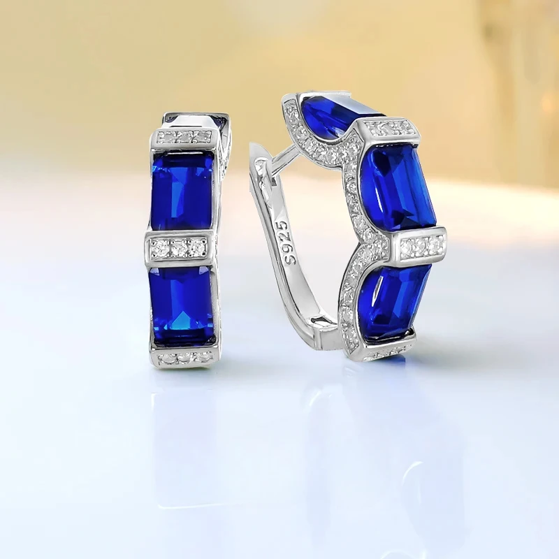 

New artificial blue jewelry paired with s925 sterling silver inlaid light luxury earrings, fashionable retro wedding jewelry