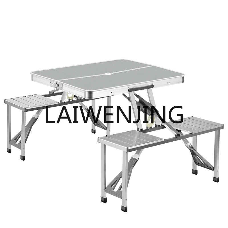 Outdoor Folding Tables and Chairs Portable Aluminum Alloy Integrated Camping Outdoor Travel Equipment round Picnic Table Suit