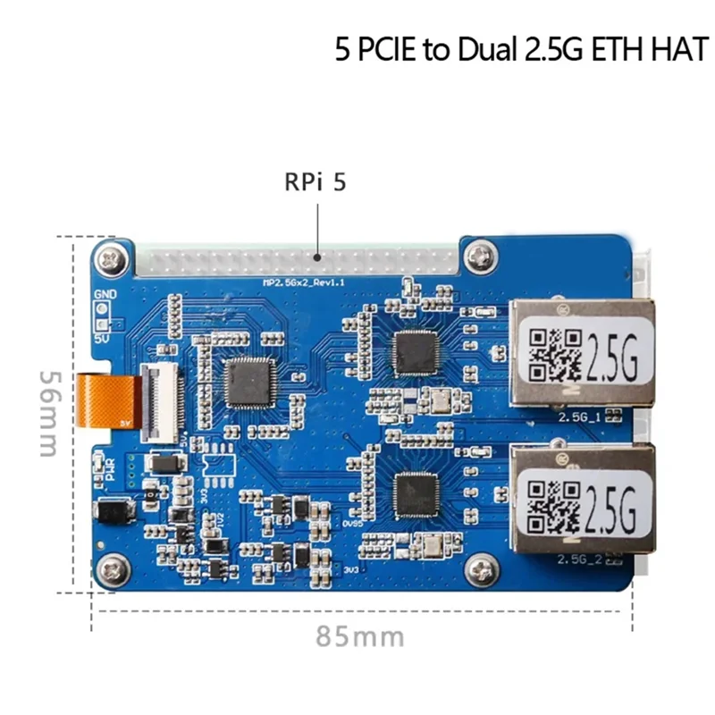 MP2.5GD لـ Rasbperry Pi 5 PCIE إلى Dual 2.5G Ethernet HAT RTL8125 لوح تمديد أزرق PCB يدعم نظام التشغيل Rpi وUbuntu #2