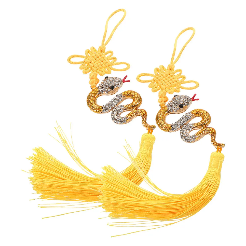 2Pcs Chinese Tassel Car Ornament Snake Rhinestone Alloy Hanging Pendant Rearview Mirror Lucky Charm Chinese Tassel Car Ornament