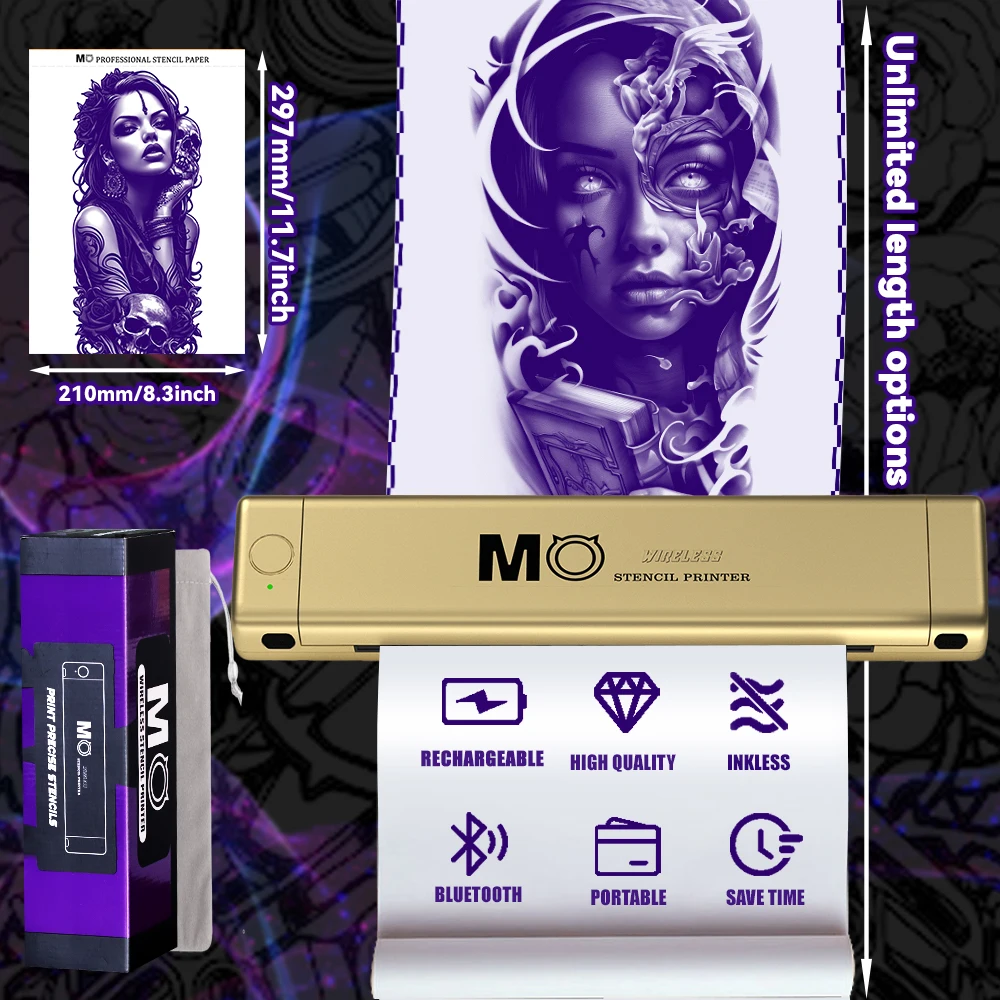 MO Wireless Tattoo Transfer Thermal Printer Machine (Suitable for IOS & Android) Stencil Printer Bluetooth Mobile Print Machine