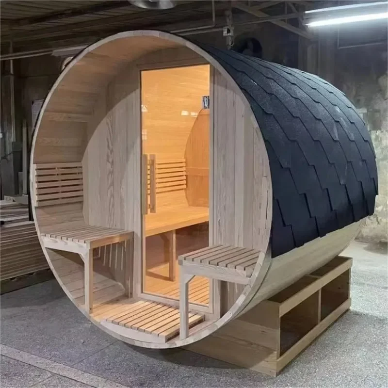 【Mais vendido】 Sauna de barril de cedro construida a bajo precio para 6 personas, sala exterior de vapor, Sauna rusa