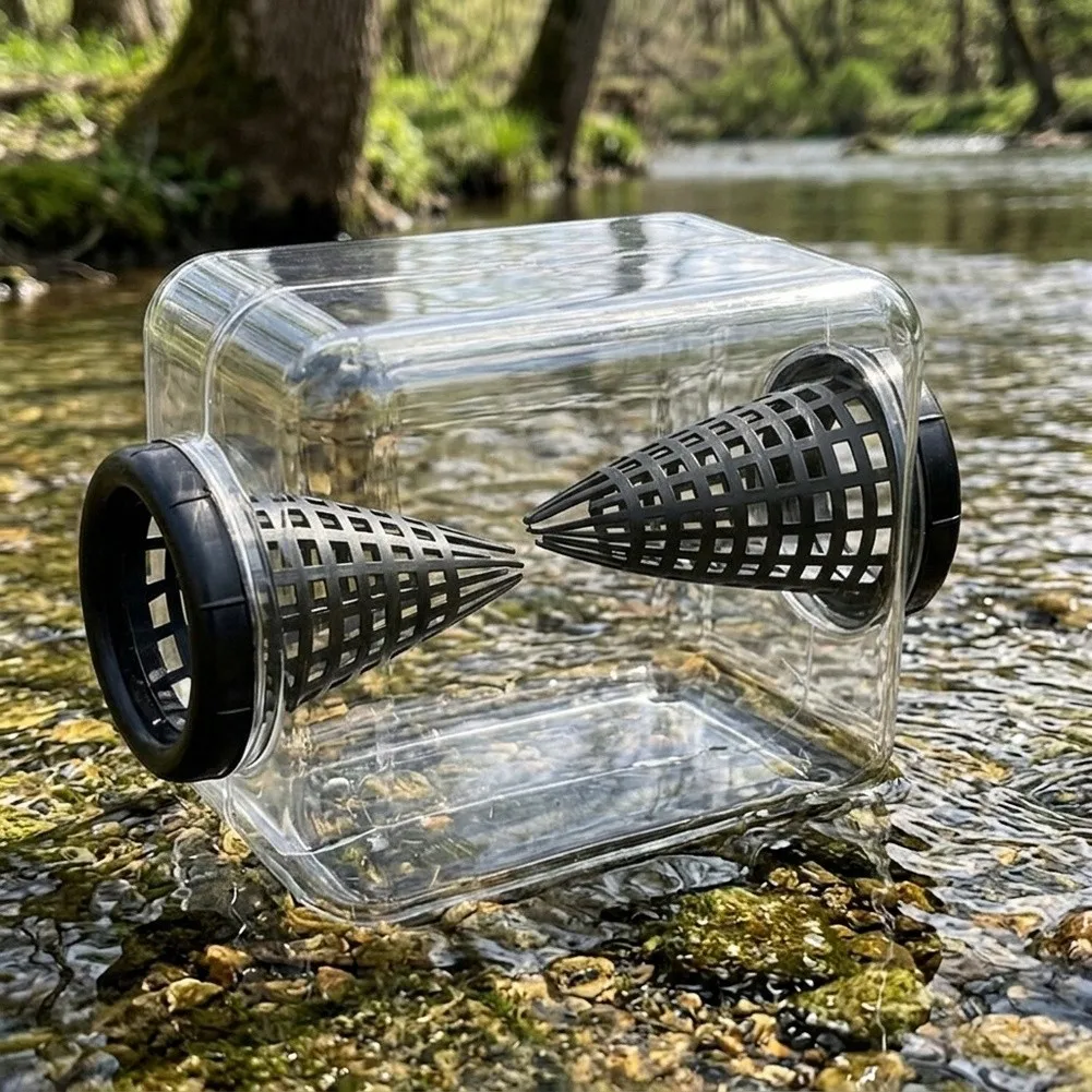 Transparent Fish Trap Bottle Double Funnel Stream Minnow Catcher Portable Catch Fish Bottle Fish Trap Anti-Escape Mesh Cage