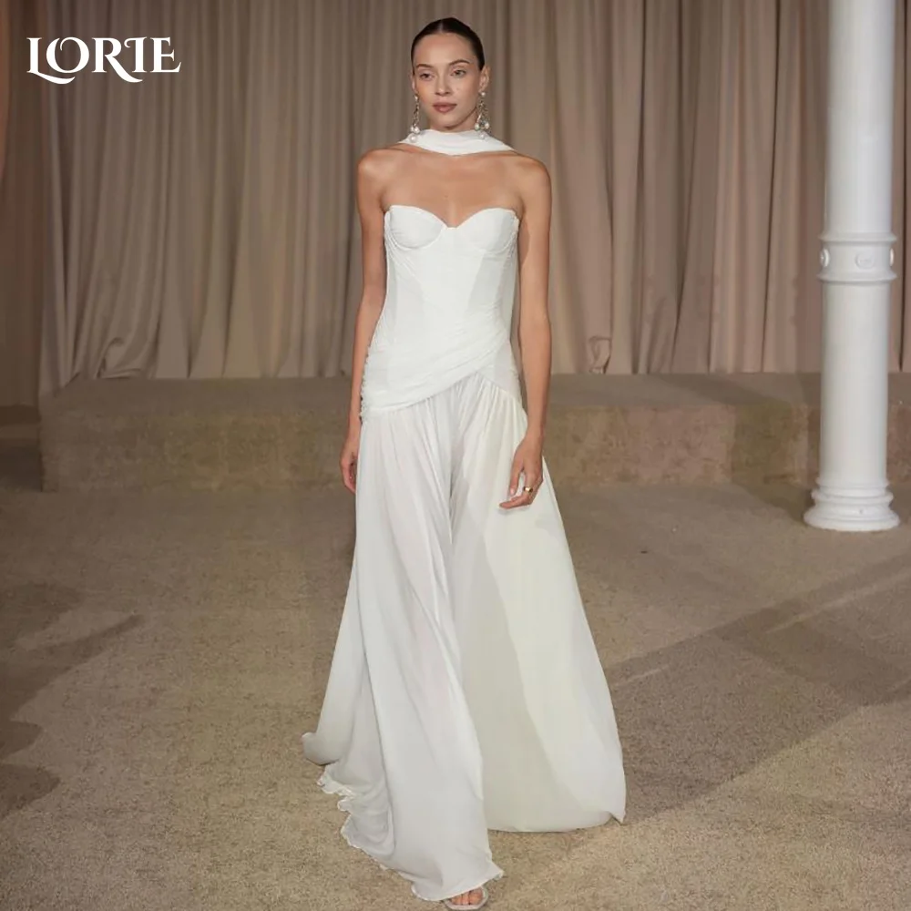 

LORIE Modern Wedding Dress Strapless Sweetheart Chiffon Pleats A-line Bride Gown Customized Corset Bride Dress Plus Size Dress