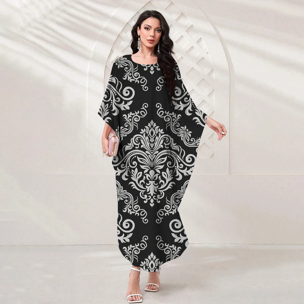 Eid Muslim Women's Bat-Sleeve Delicate Diamond Print Party Dress Ramadan Islamic Abaya Dubai Abaya 2024 Women's New Casual Dress