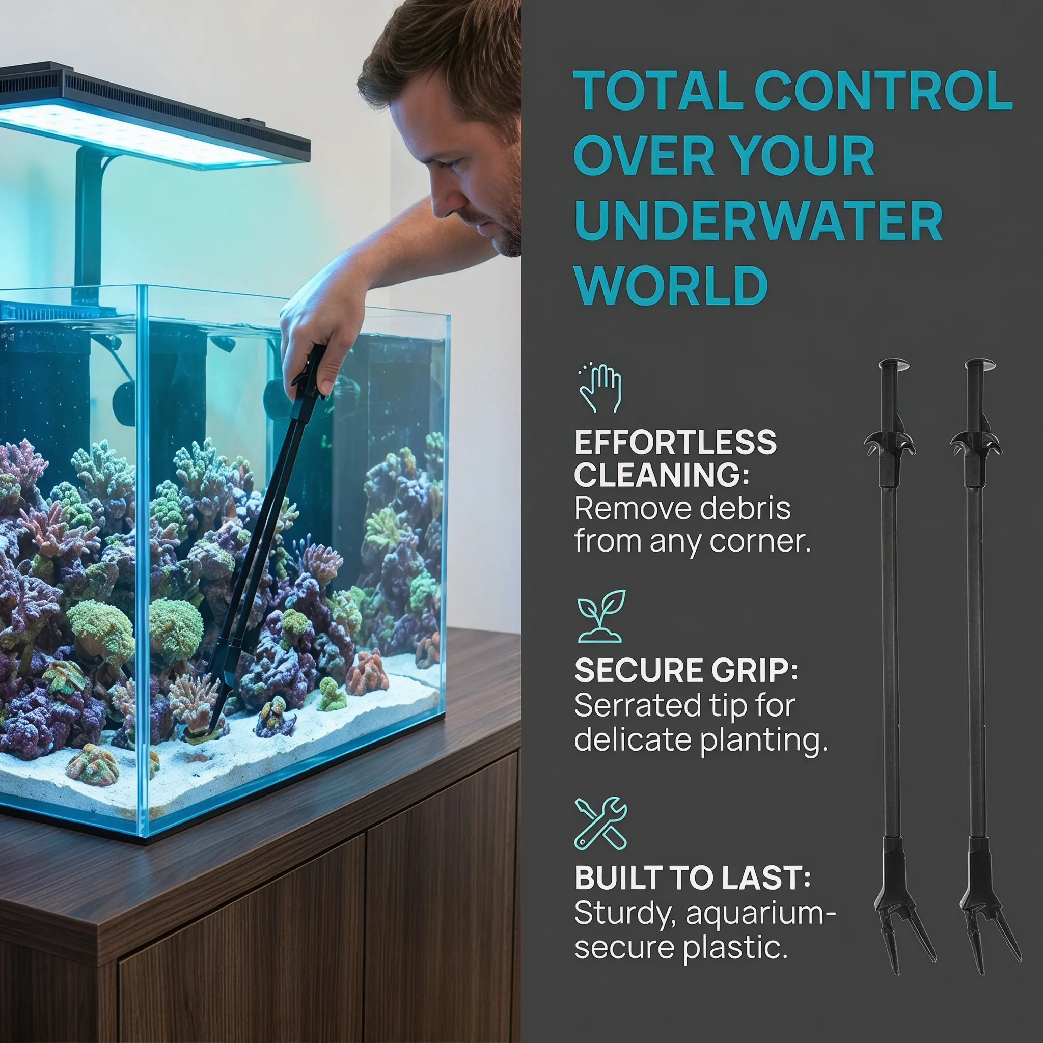 Planted Aquarium Tips - 3 ชิ้น คีมจับตู้ปลา คีมพลาสติกยาว ปลายหยัก สำหรับจัดตู้ปลา