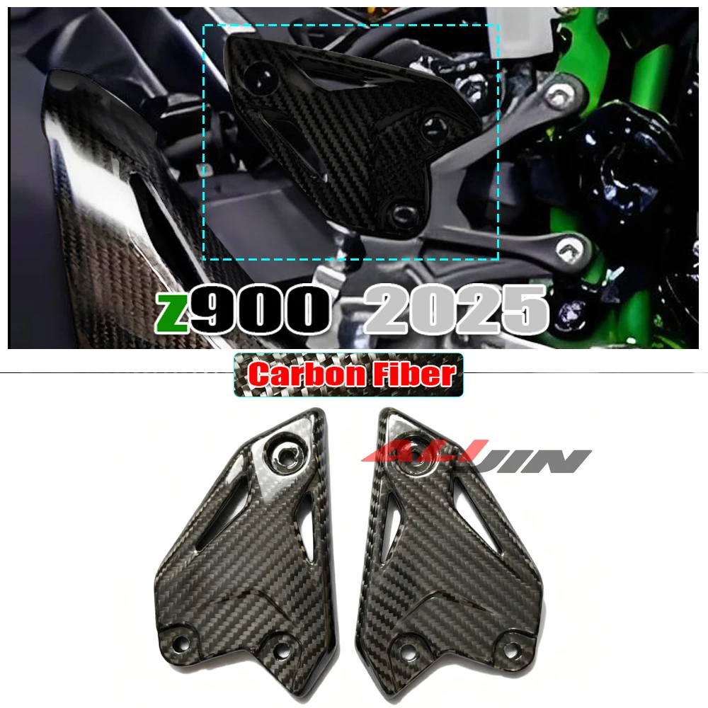 

100% Real Carbon fiber For KAWASAKI Z900 2025 2026 Rear Set Rearset Footrests Heel Protector Plate Guard Fairing Cover Shell